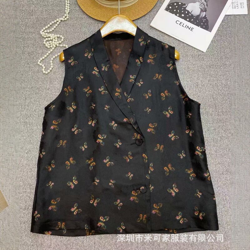 Shenzhen Nanyou 2026 Summer High-end Retro New Chinese Style Silk Xiangyunsha Collared Sleeveless Blouse with Suit Collar Vest Shenzhen Nanyou 2026 Summer High-end Retro New Chinese Style Silk Xiangyunsha Collared Sleeveless Blouse with Suit Collar Vest
