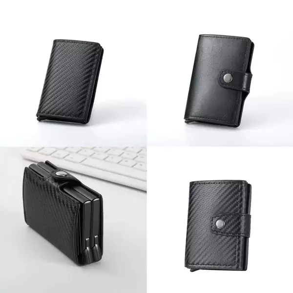 Processing and Customization of Men's Ultra-Thin Carbon Fiber Pattern Rfid Automatic Card Ejection Aluminum Alloy Card Holder Bank Card Wallet