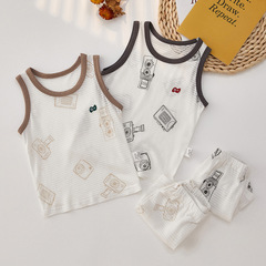 Baby summer thin sleeveless shorts for boys, boneless home clothes pajamas, set of innerwear and vests