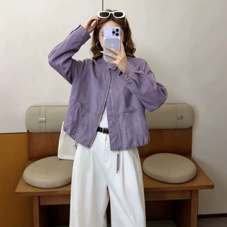 短款皮衣外套女2026秋季新款复古机车夹克小个子宽松翻领皮夹克