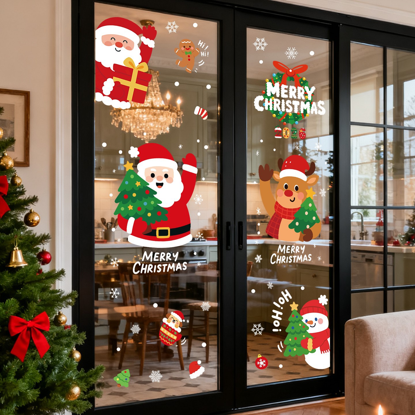 圣诞静电贴纸老人财神节日氛围圣诞节装饰双旦节庆门贴玻璃窗贴纸