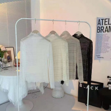 泡泡蕾丝网纱打底衫女半高领春秋季钢琴纹褶皱性感时尚内搭打底衫