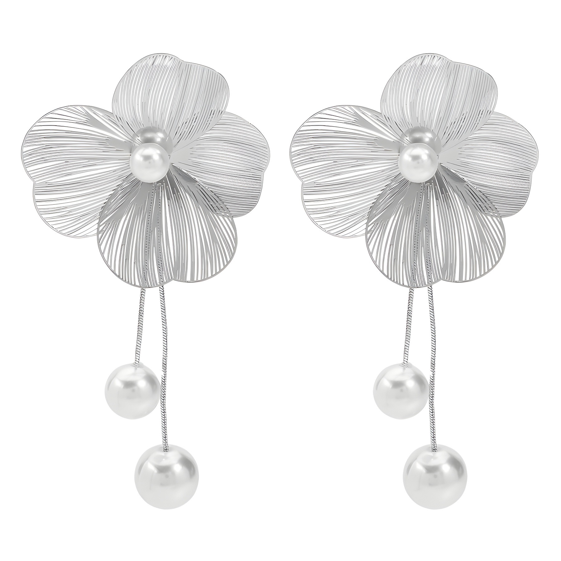 Elegant long earrings pearl with tassels