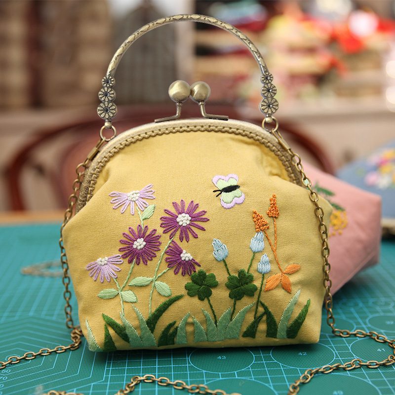 Bolso de mano bordado DIY, con estructura metálica, estilo Lu, artesanal, al por mayor