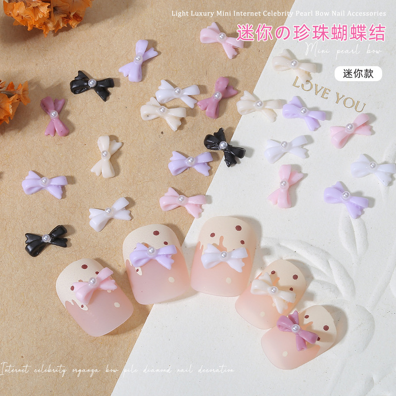 Internet Popular Mini Pearl Bow Nail Jewelry Three-dimensional Cute Bow Tie Resin Nail Accessories Material Bag Internet Popular Mini Pearl Bow Nail Jewelry Three-dimensional Cute Bow Tie Resin Nail Accessories Material Bag