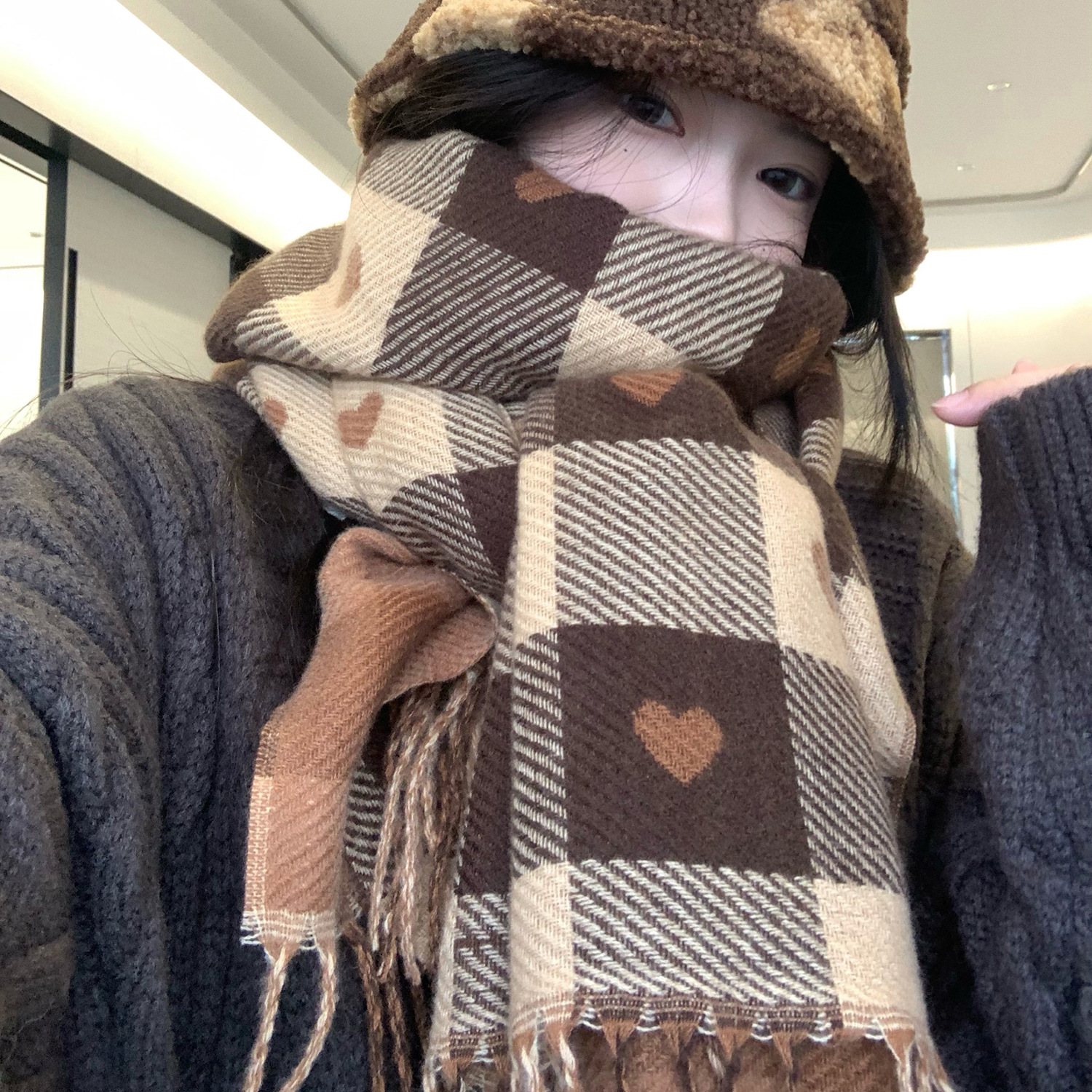 Winter universal scarf with tassels