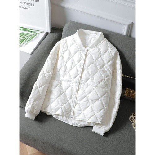 Women's lightweight, thin, short-sleeved, breathable, checkered, loose stand-up collar baseball jacket, slimming autumn and winter outerwear