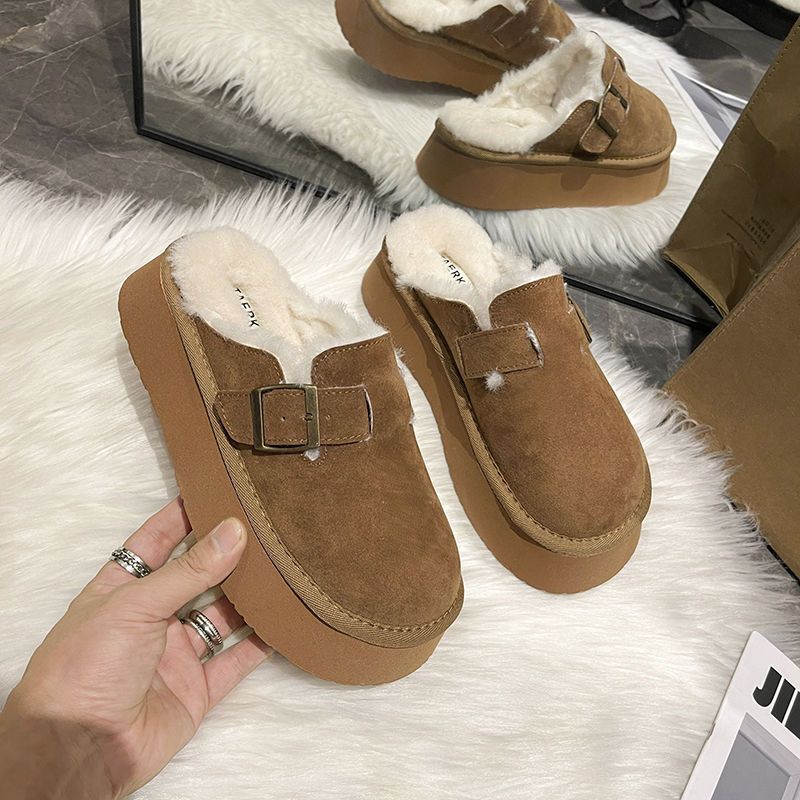 Plus Size Women's Shoes 41-43 New Snow Boots Women's Cotton Shoes Fashionable Furry Slippers 42 Lightweight Thickeneded Velvet Slippers