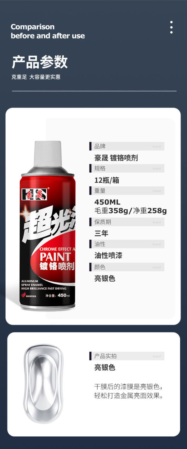 Chrome-Plated Self-Spray Paint for Aluminum Alloy Doors and Windows, Stainless Steel Wheel Hub Refurbishment and Repair, Electroplated Mirror Paint, Car Paint