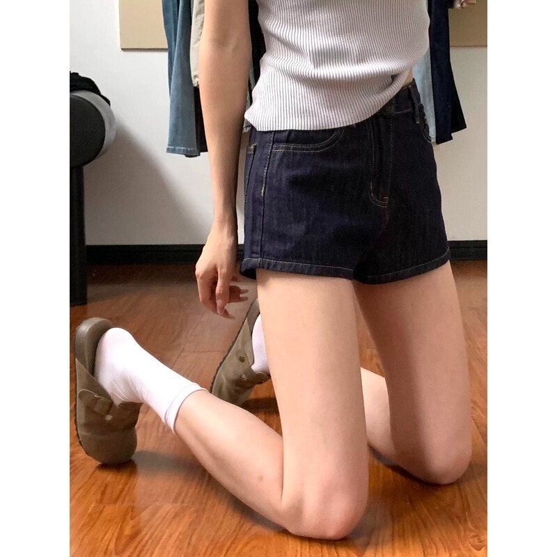 深蓝色直筒牛仔短裤女夏季大码胖mm梨型身材宽松显瘦a字辣妹热裤|undefined