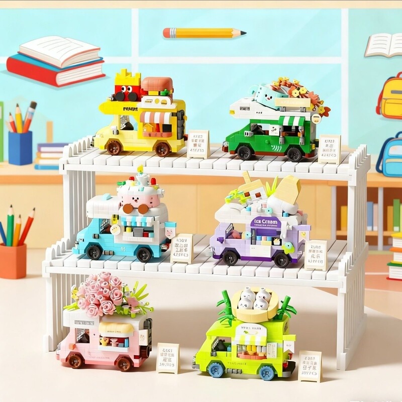 Compatible with Lego Street View Food Cartoon Food Truck Stall Vending Car Children's Toys Building Blocks New Year's Gift