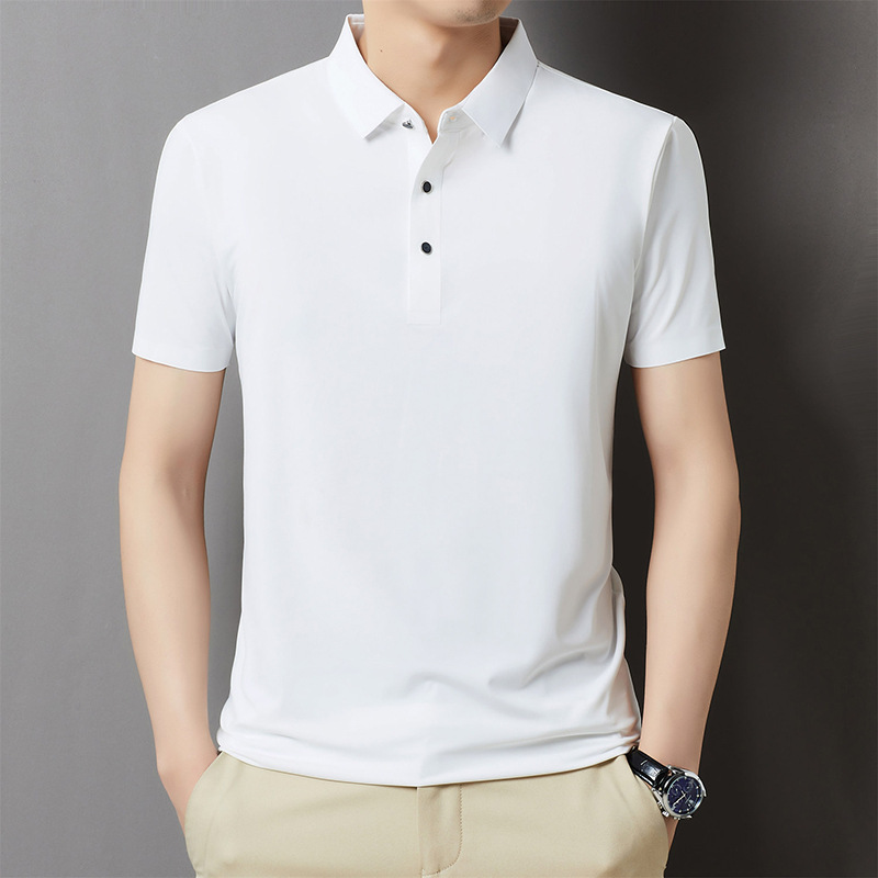 Dropshipping Men's Seamless Nylon Polo Shirt 2026 Summer High-Elastic Ice Silk Non-Ironing Young and Middle-Aged Men's Top