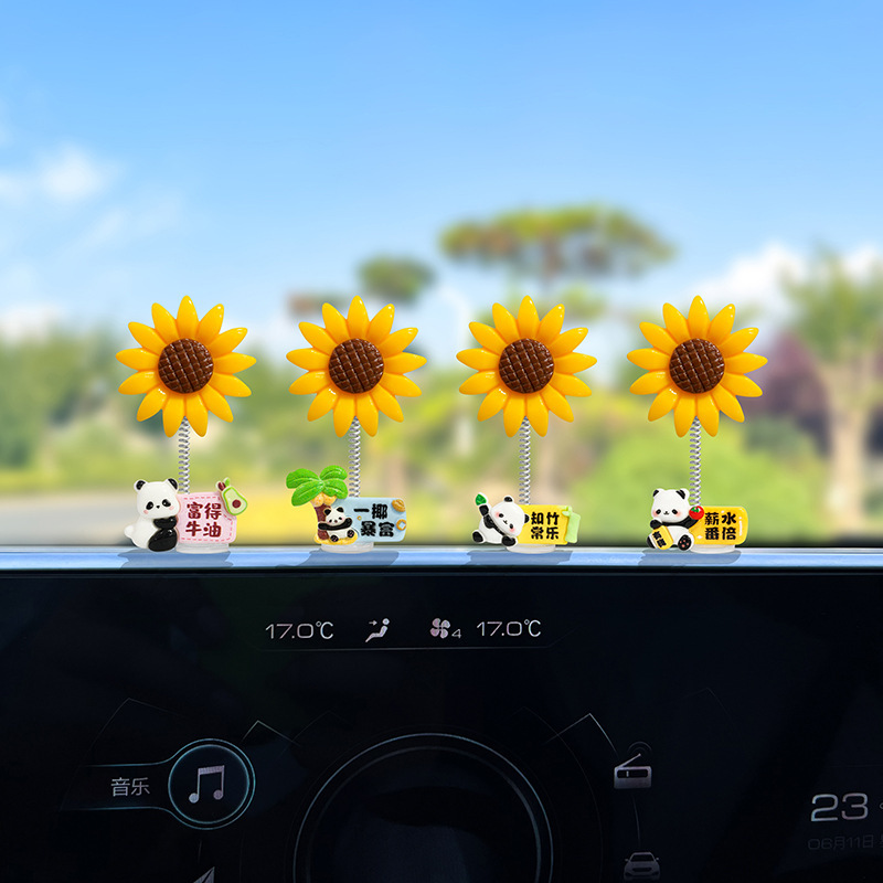 超かわいい富のパンダひまわり車の装飾品電気自動車のインテリア車の装飾品デスク装飾|undefined