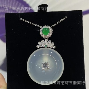 Natural White Ice Inlaid Chalcedony Agate New Chinese Style Safe Buckle Pendant Women's Light Luxury National Style Necklace Comparable to Philippe Inlaid