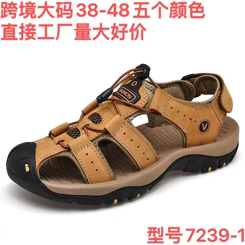 Трансграничные сандалии больших размеров Explosions Мужские летние 2023 Новые Кожаные Верхние слоя из воловьей кожи с отверстиями Верхняя одежда Пляжные сандалии