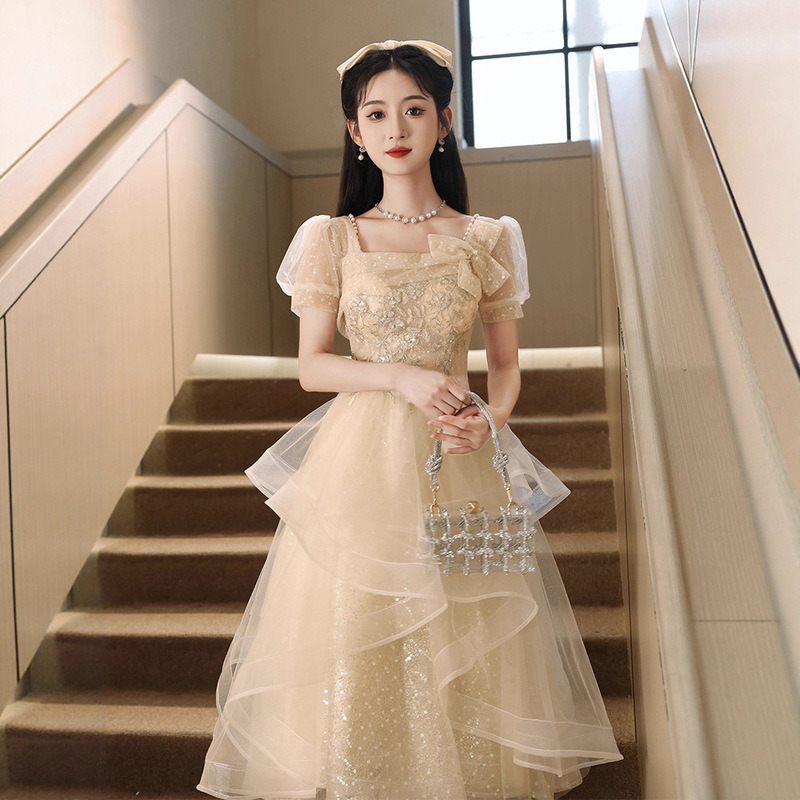 Champagne-Colored Short Evening Dress for Women 2026 New High-End Light Luxury Niche Sophisticated Petite Adult Ceremony Princess Dress Champagne-Colored Short Evening Dress for Women 2026 New High-End Light Luxury Niche Sophisticated Petite Adult Ceremony Princess Dress