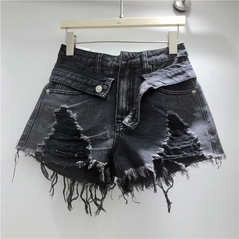 Pantalones Cortos de Mezclilla Rotos de Denim con Bordes Deshilachados para Verano