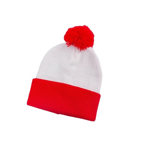 红色毛球帽圣诞帽毛球针织帽提花帽 万圣节毛线帽无檐小便帽
