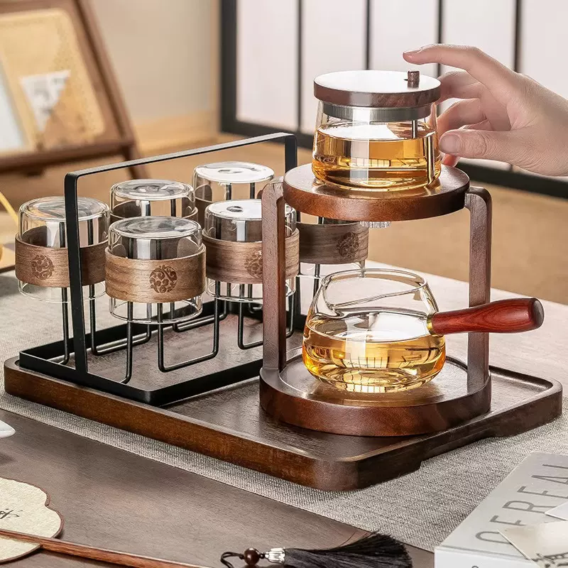 按压式自动泡茶器懒人神器玻璃茶具套装家用办公室功夫茶杯飘逸壶