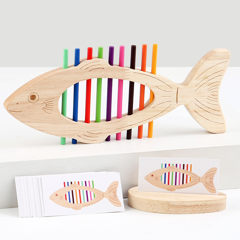 Educación temprana de madera, juego de combinación de colores de peces pequeños, juguetes de entrenamiento cognitivo para niños, interacción entre padres e hijos, juguetes de iluminación para bebés