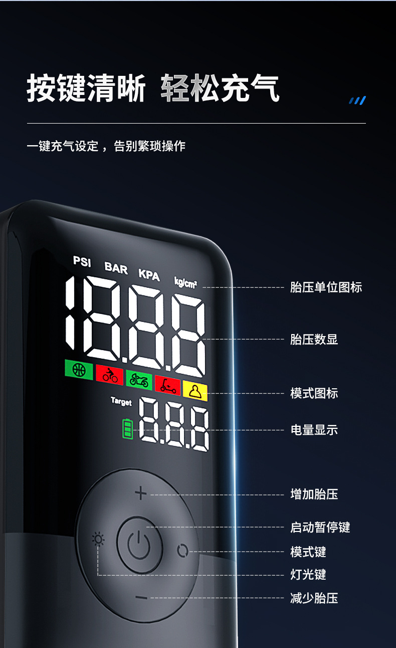 Handheld portable car air pump for bicycles, motorcycles, tires, balls, mountain bikes, outdoor use, large capacity inflator