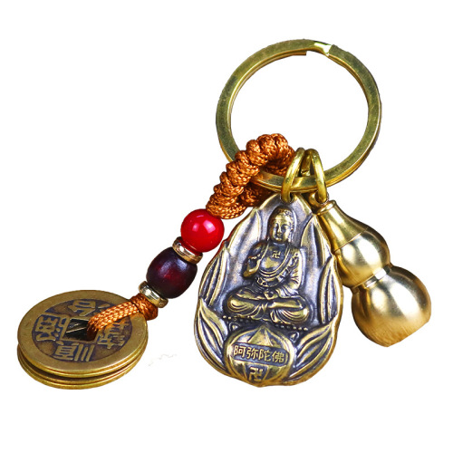Brass twelve zodiac natal Buddha eight guardian saint buckle car key chain pendant Amitabha brand pendant