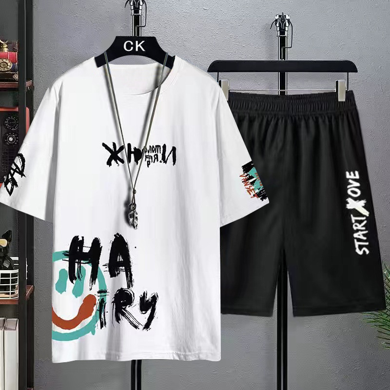 Camisas, menos ropa, pantalones cortos de manga corta, verano, nuevos niños, jóvenes, letras, estampado, hermoso y casual de dos piezas