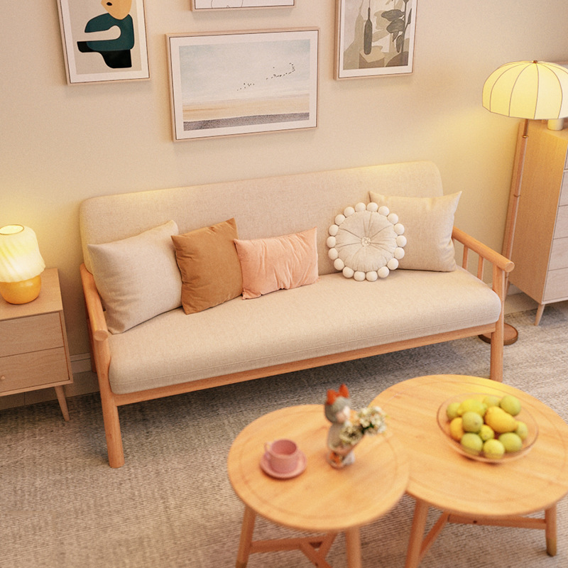 北欧实木沙发小户型双三人客厅服装店日式简约易现代布艺沙发