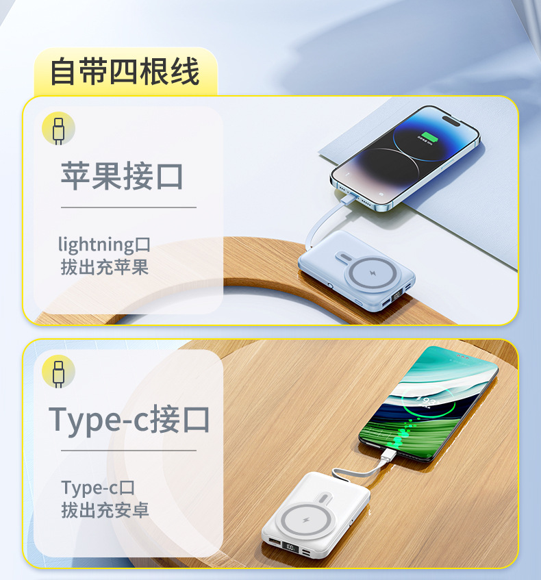Cross-border Foreign Trade KC15W Magnetic Wireless Fast Charging Metal Stand Power Bank 10000/20000mAh Large Capacity Mobile