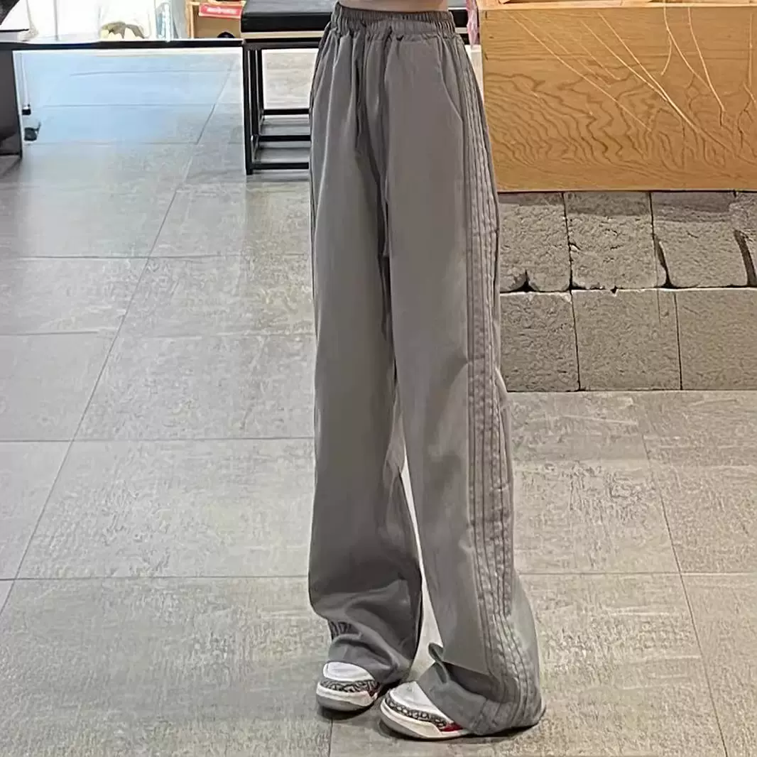 灰色运动裤女2025秋冬设计感小众西裤小个子垂条感阔腿裤休闲裤子