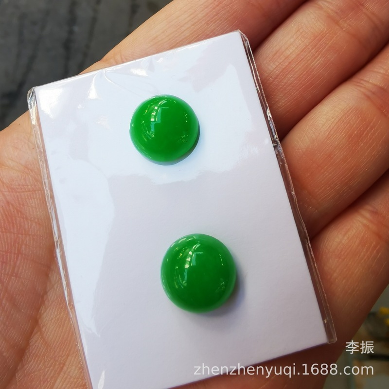 翡翠玉戒面天然規格品ミャンマー翡翠玉陽緑氷種鳩卵裸石戒面女性指輪|undefined