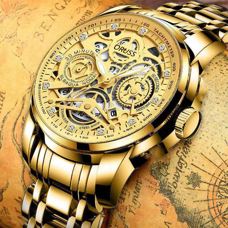 En stock al por mayor de engranajes tuofei reloj de hombre luminoso impermeable de alta gama guapo reloj de hombre moda coreana tecnología negra