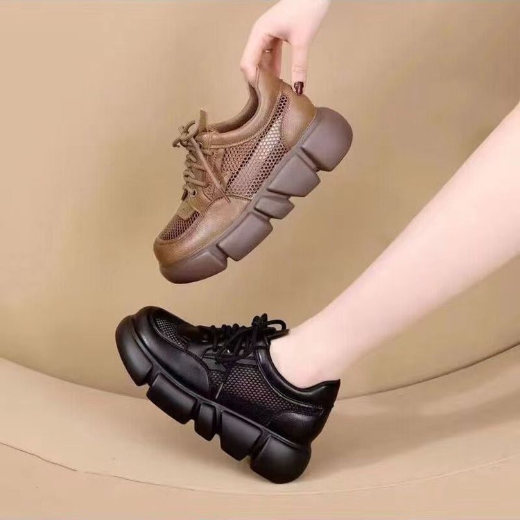 Zapatos de muffin de malla de fondo grueso para mujeres verano y otoño 2026 nuevo estilo de lazos retro redondos de moda zapatos de mujer Lefour