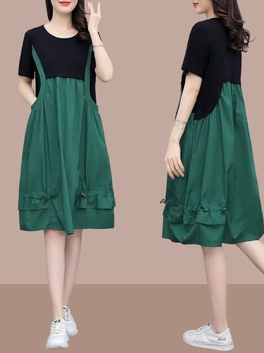 Fat and Large Women's Loose Dress 2025 Summer Korean Version Stylish Youthful Medium-Length Skirt Trend