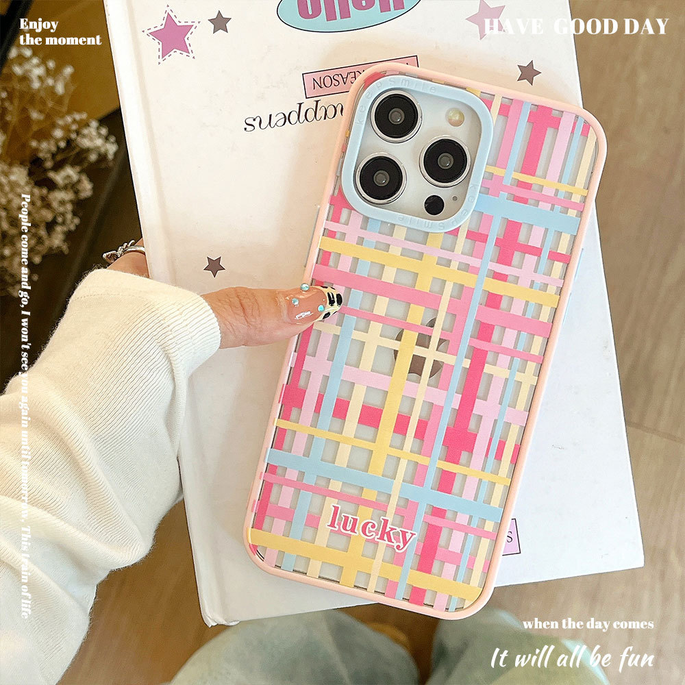 Nuovo telefono creativo in acrilico a contrasto di colore a quadri TechGlobe adatto per custodia protettiva rosa 16promax 15_voghion.com