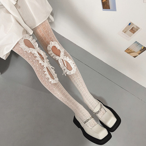 spring and summer new hot girl hollow satin lace ins internet celebrity style Korean version thin lace bottoming stockings for women