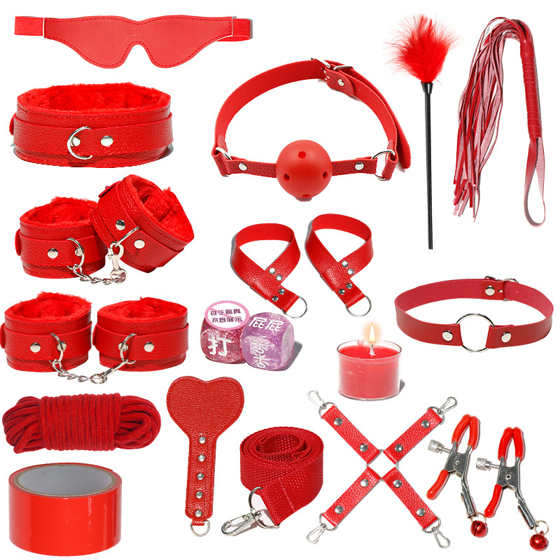 Juego de accesorios Jiuai SM incluido con esposas, látigo de cuero, tapón anal, suministros divertidos para habitaciones de parejas adultas, herramientas de juego sexual