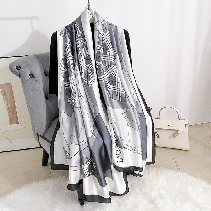 Nueva bufanda de seda de satén para mujer, bufanda larga de todo fósforo de primavera y otoño, estilo fino de verano, toalla de playa de vacaciones de viaje transpirable, chal largo