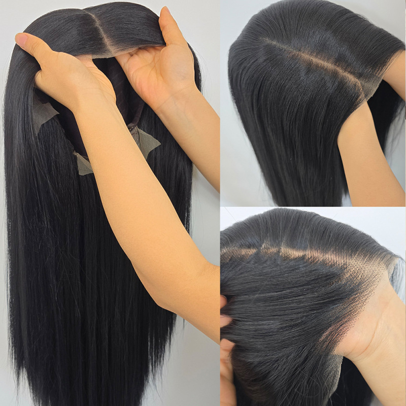Hot-Selling Foreign Trade Synthetic Lace Wig 13*6 Front Lace Synthetic High-Temperature Fiber Black Long Straight Natural Style Wig