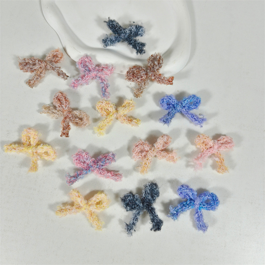 韩版秋冬毛绒毛线蝴蝶结发绳皮筋温柔风彩色手打蝴蝶结发饰品辅料