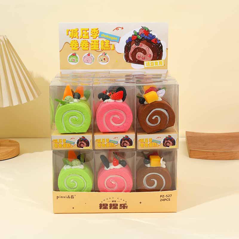 Piinwei creativo de alimentos juegan comida simulada pastel de pan refrigerador de absorción pegatinas de compresión reducida pellizco caja de regalo de música juguetes descomprimidos
