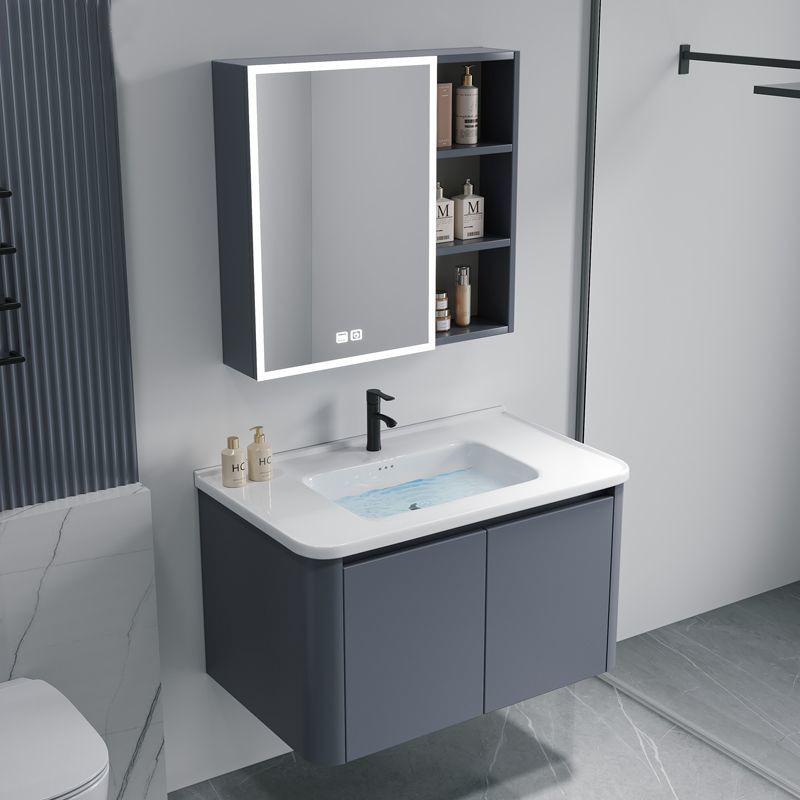 Rounded Corner Bathroom Cabinet Combination Ceramic Integrated Slate Wash Basin Balcony Bathroom Wall-Mounted Wash Basin Wash Basin