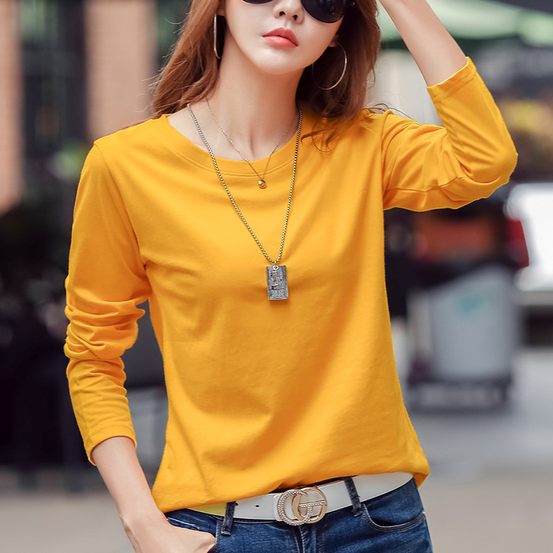 249 Round Neck Long-Sleeved T-Shirt for Women Spring & Fall New Loose Fashion Simple Bottoming Shirt Work Clothing Versatile Cotton Top 249 Round Neck Long-Sleeved T-Shirt for Women Spring & Fall New Loose Fashion Simple Bottoming Shirt Work Clothing Versatile Cotton Top