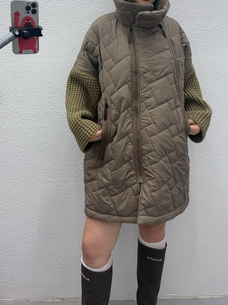 24 invierno Puyuan Europa de pie cuello largo medio ropa de algodón para mujeres 2024 otoño invierno de punto