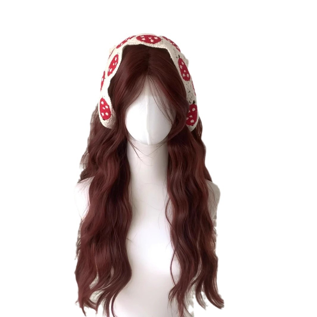 [Berry Girl] Peluca marrón roja de caramelo, cubierta de cabeza completa para mujer, ondas de agua, cabello largo y rizado, encaje en la frente, todo uso cos