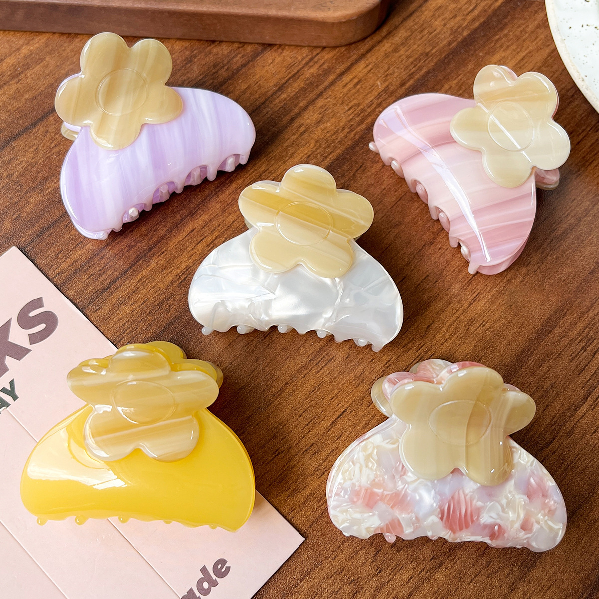 Retro nicho francés acético empalme flores tiñez agarrar clips temperamento pequeño tarjeta de cabello de tiburón clip de cabello adornamiento para mujeres image 1