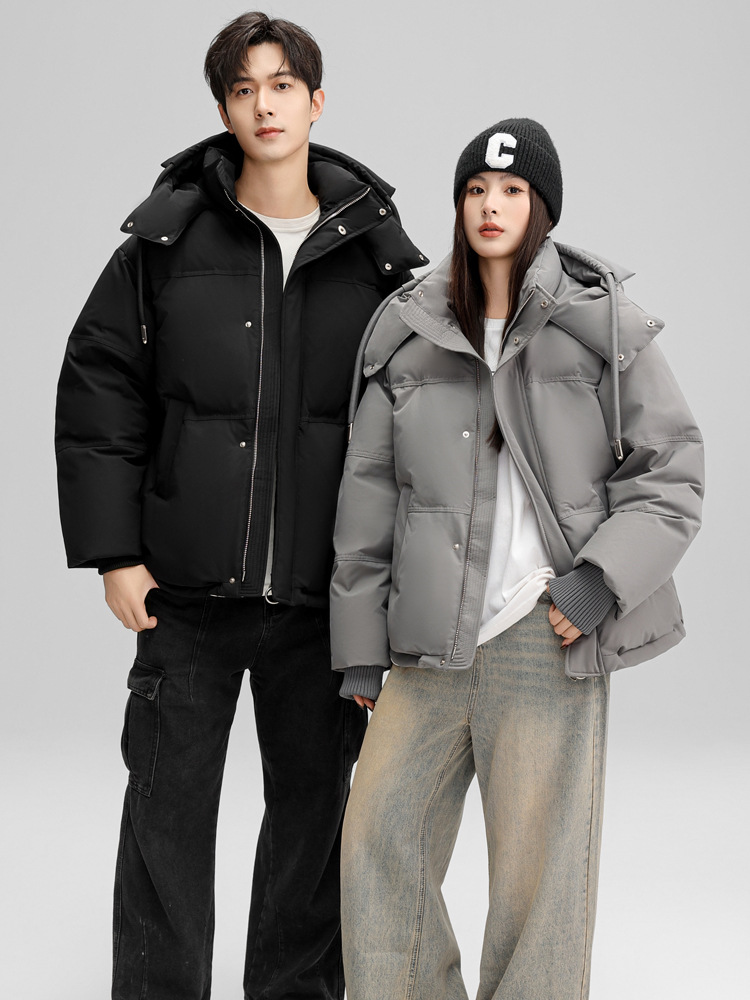 Love same style white label down jacket men and women couple thickened short hooded loose fashion bread coat warm coat