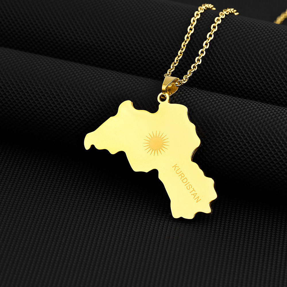 Kurdistan map pendant necklace oil drop retro men and women stainless steel pendant accessories_voghion.com