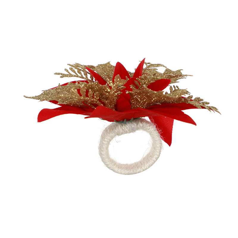 Anillo de servilleta de mesa de Navidad hecho a mano cuerda de cáñamo anillo servilleta hebilla Amazon nuevo Anillo de servilleta de flor roja de Navidad