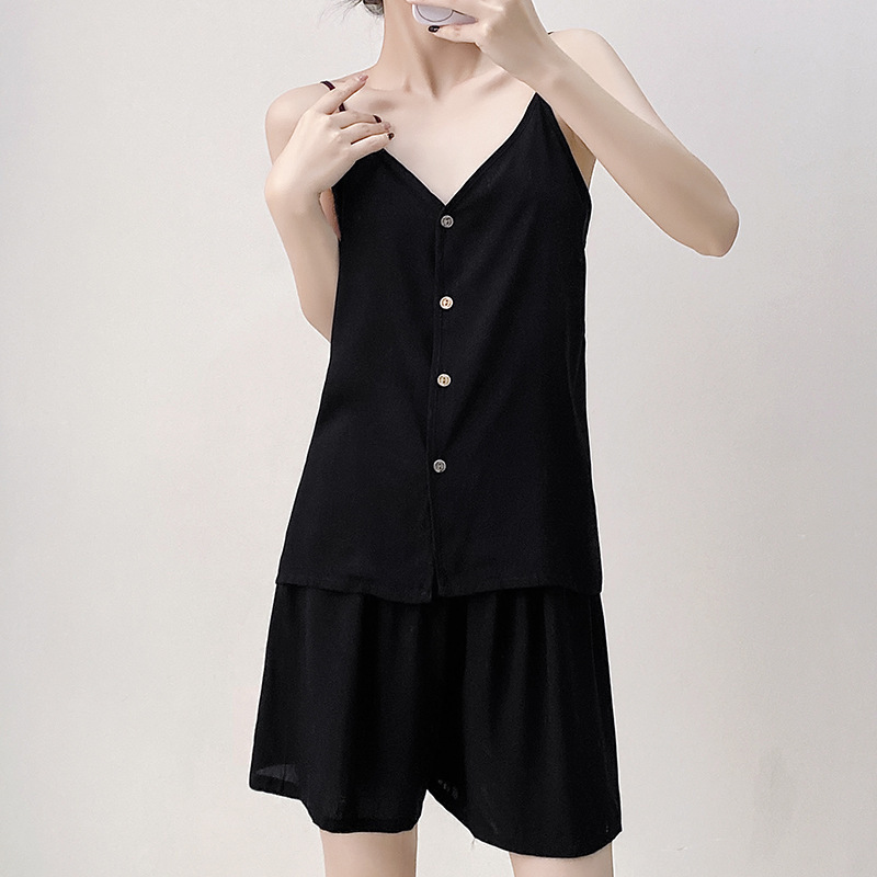 Sling Pajamas Women's Spring and Summer Shorts Korean Style Sexy Holiday Style Cotton Silk Solid Color High-end Home Clothes Two-piece Suit